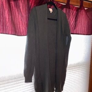 Gray-green Long Waffle Cardigan with Hood